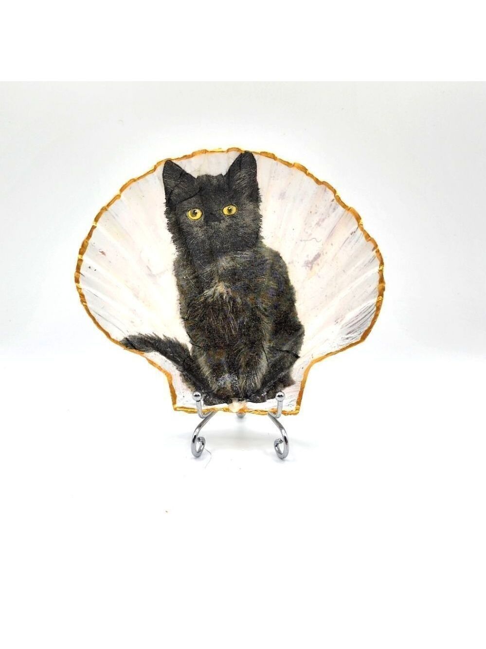 Decoupage Scalloped shell Black Cat